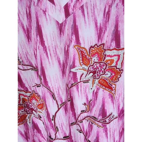 SOFT SURROUNDINGS Pink Altea Ikat Kimono Beaded Embroidered Loose Top SZ PXS - Picture 3 of 8